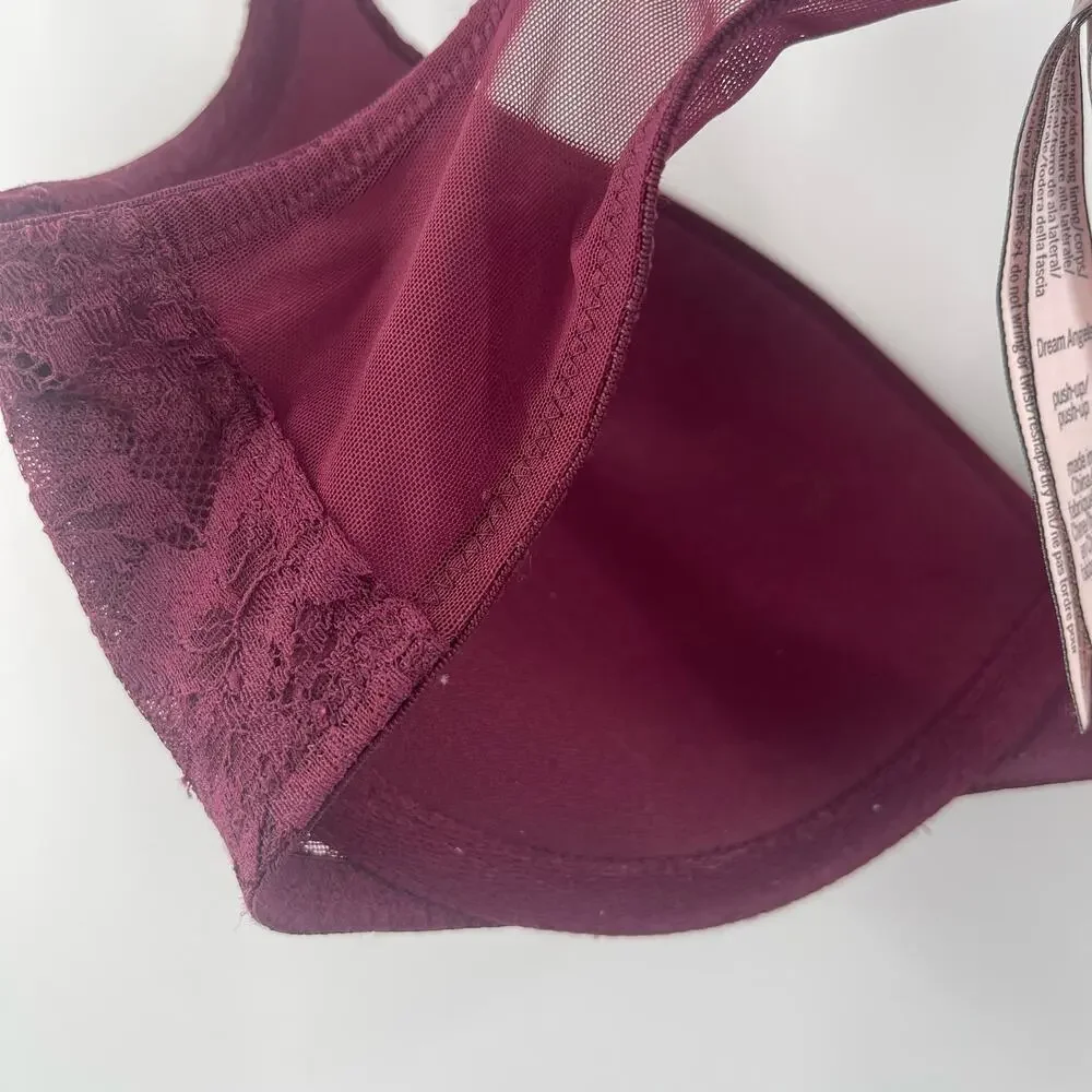 VICTORIA'S SECRET Bra Size 32D Dream Angels Push Up Plum Intimates Lingerie